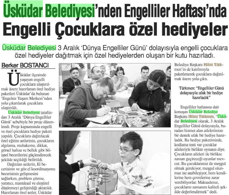 Üsküdar Belediyesi'nden Engelliler Haftası'nda Engelli Çocuklara Hediye