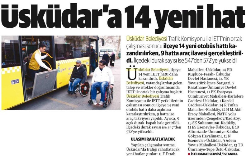 Üsküdar'a 14 yeni hat