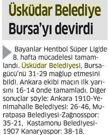 Üsküdar Belediye Bursa'yı Devirdi Üsküdar Belediye Bursa'yı Devirdi
