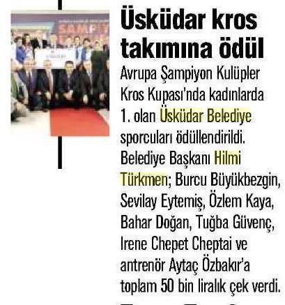 Üsküdar Kros Takımına Ödül Üsküdar Kros Takımına Ödül