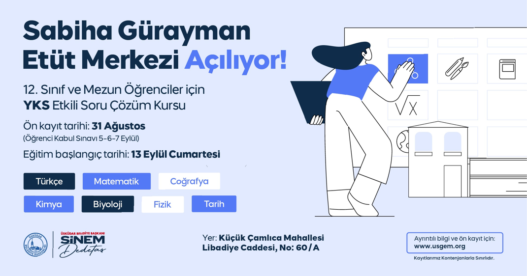 ÜSKÜDAR BELEDİYESİ “SABİHA GÜRAYMAN ETÜT MERKEZİ” AÇILIYOR